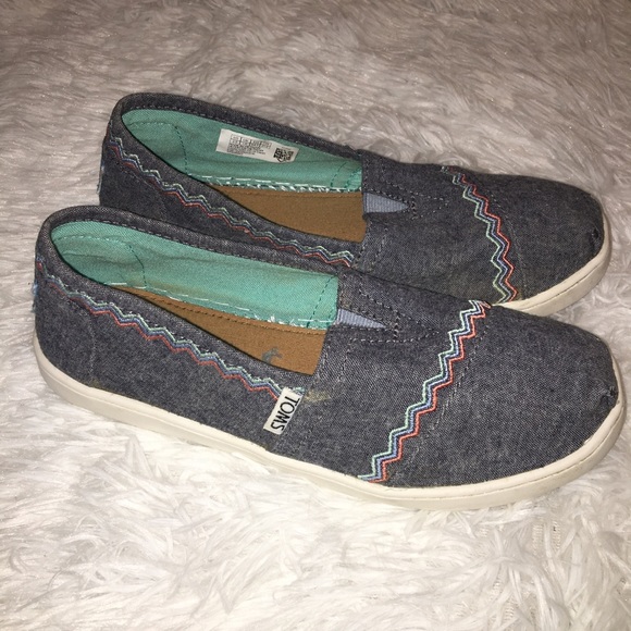 Toms Denim Canvas Embroidered Flat Girls Size 2.5 - Picture 8 of 8